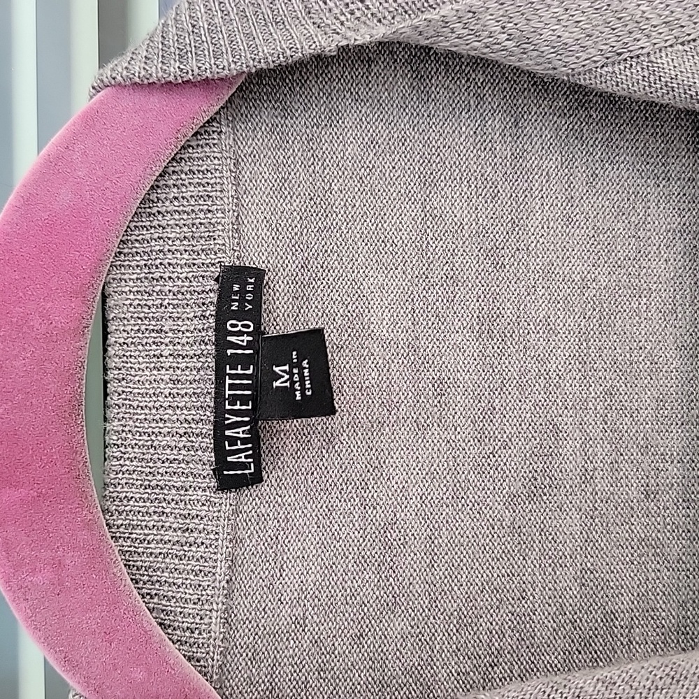 Lafayette 148 NY Gray Open Front Waterfall Cardigan Wool Sweater Sz M - Picture 2 of 8
